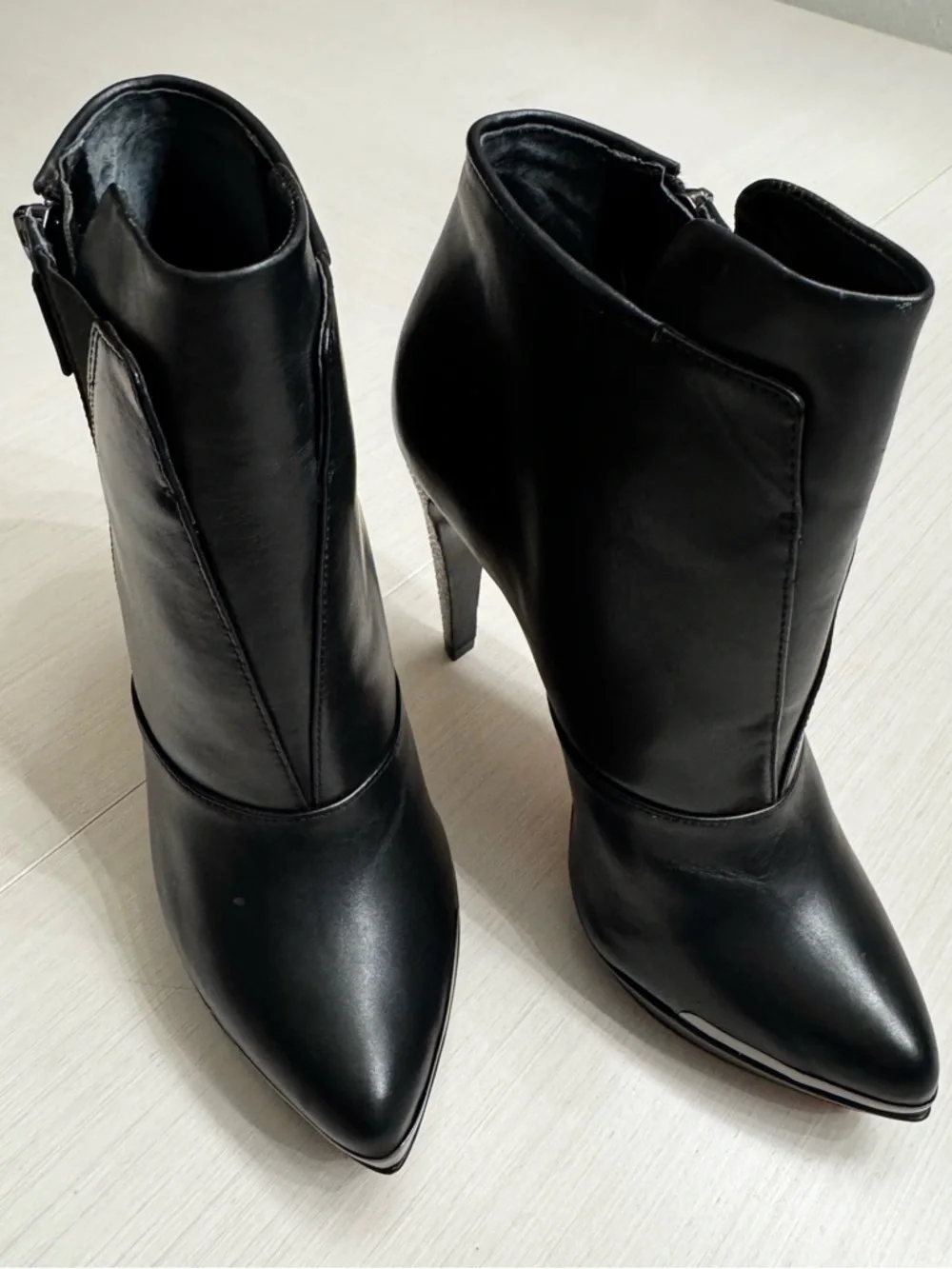 Hervé Léger Platform Ankle Boots Black Leather Metal Toe Heel 8.5 NWOT - Picture 3 of 10